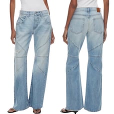EB DENIM Bowie Flared Jeans Seamed Knee Detail Distressed Mid Rise Denim NEW 26