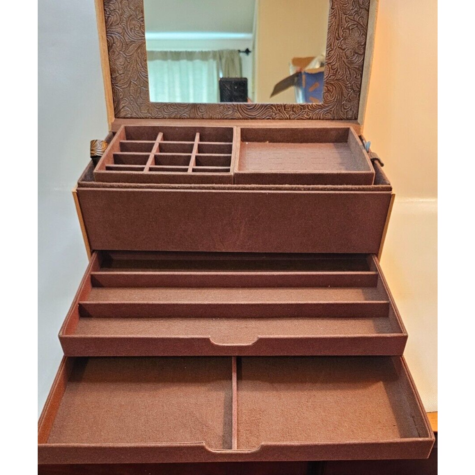 Brown Swed Style Counter Jewelry Box
