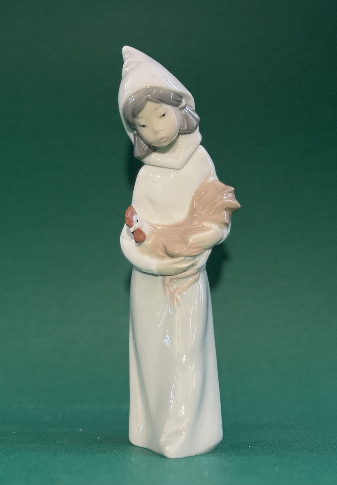 Lladro 4677 Girl Holding a Chicken Rooster, Retired 2001 - 7.75 inch