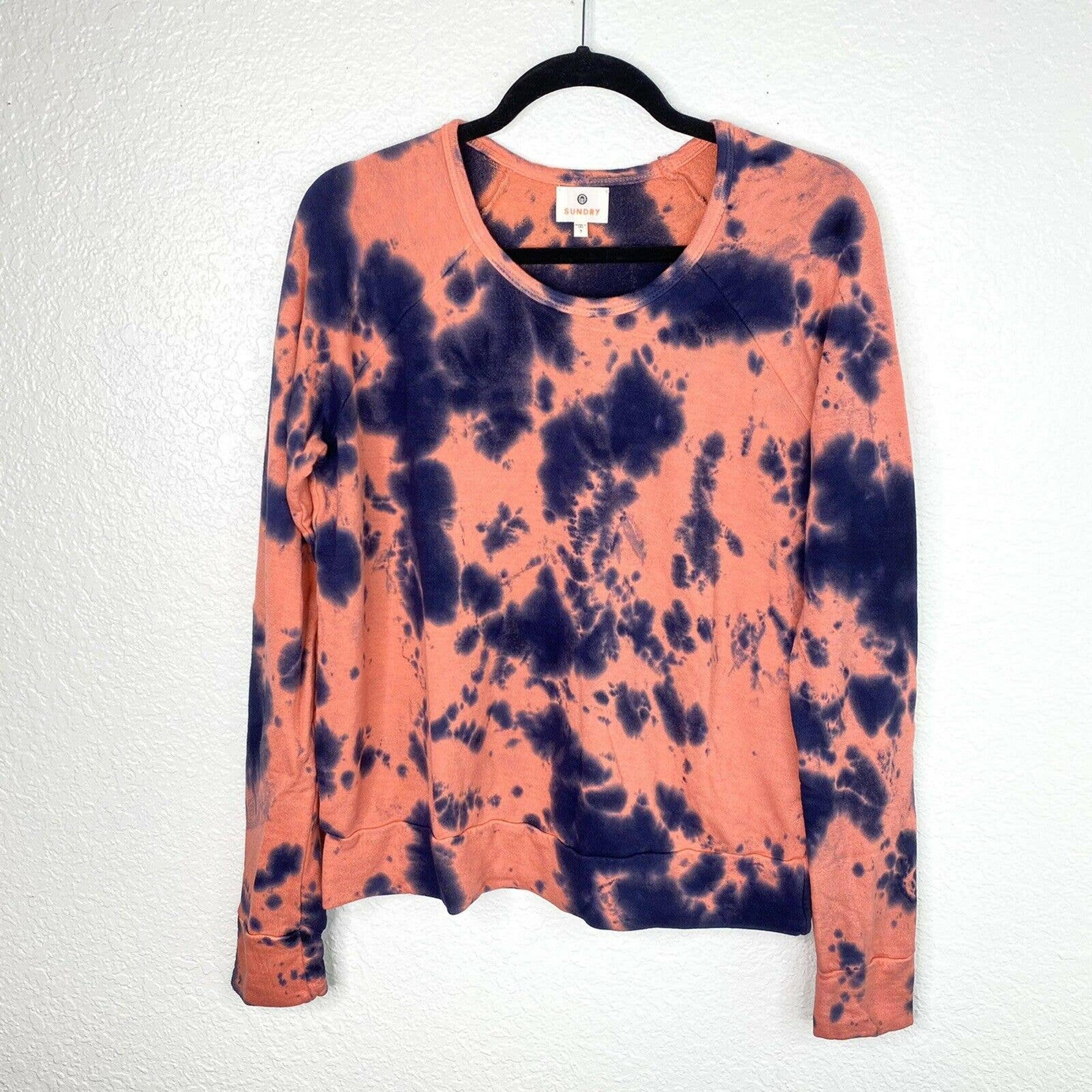 Sundry Tie Dye Sweater Womens 1 Small Crewneck Coral Blue Pullover Soft Comfy