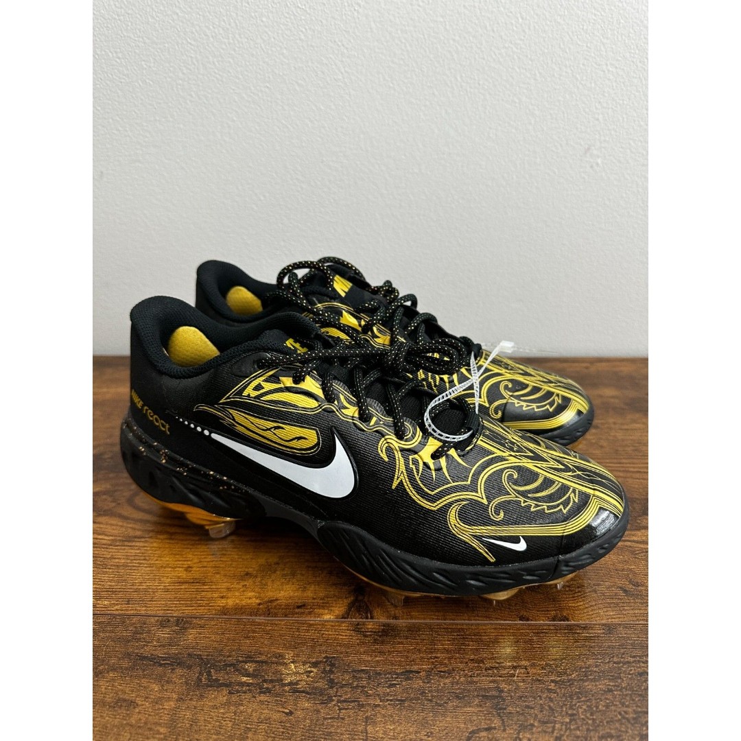 Nike Air Alpha Huarache Elite 3 Low Premium Mens Black/Gold Nike React -Size 7.5