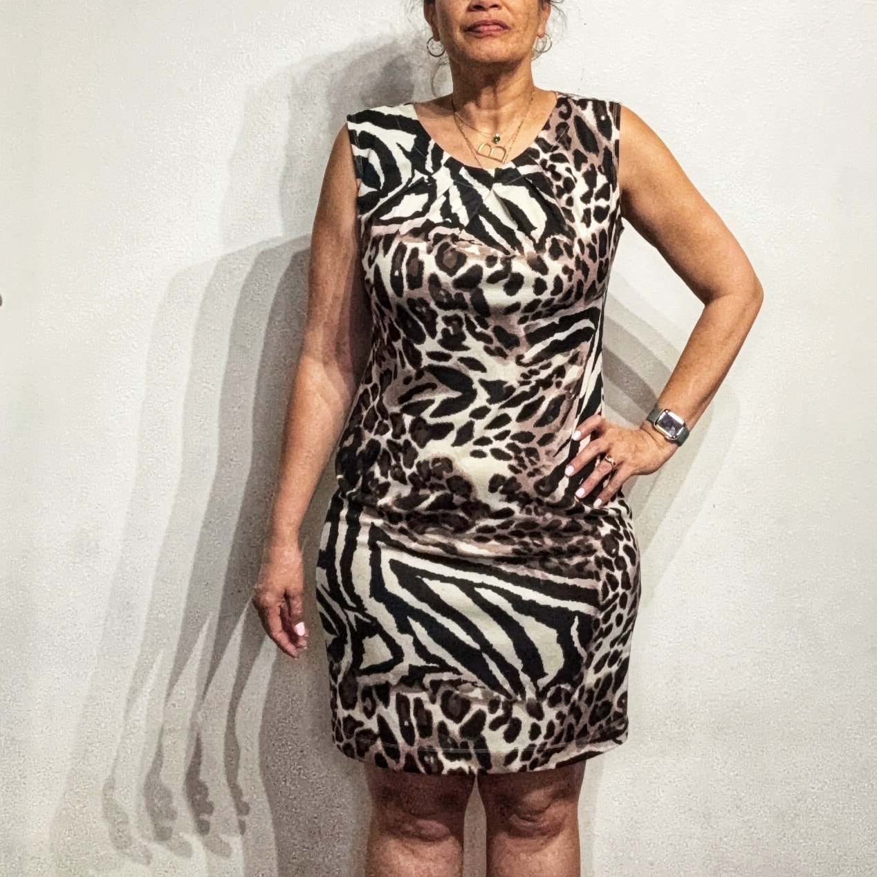 Jonathan Martin Brown Animal Print Vintage Midi Sheath Dress Sz 12