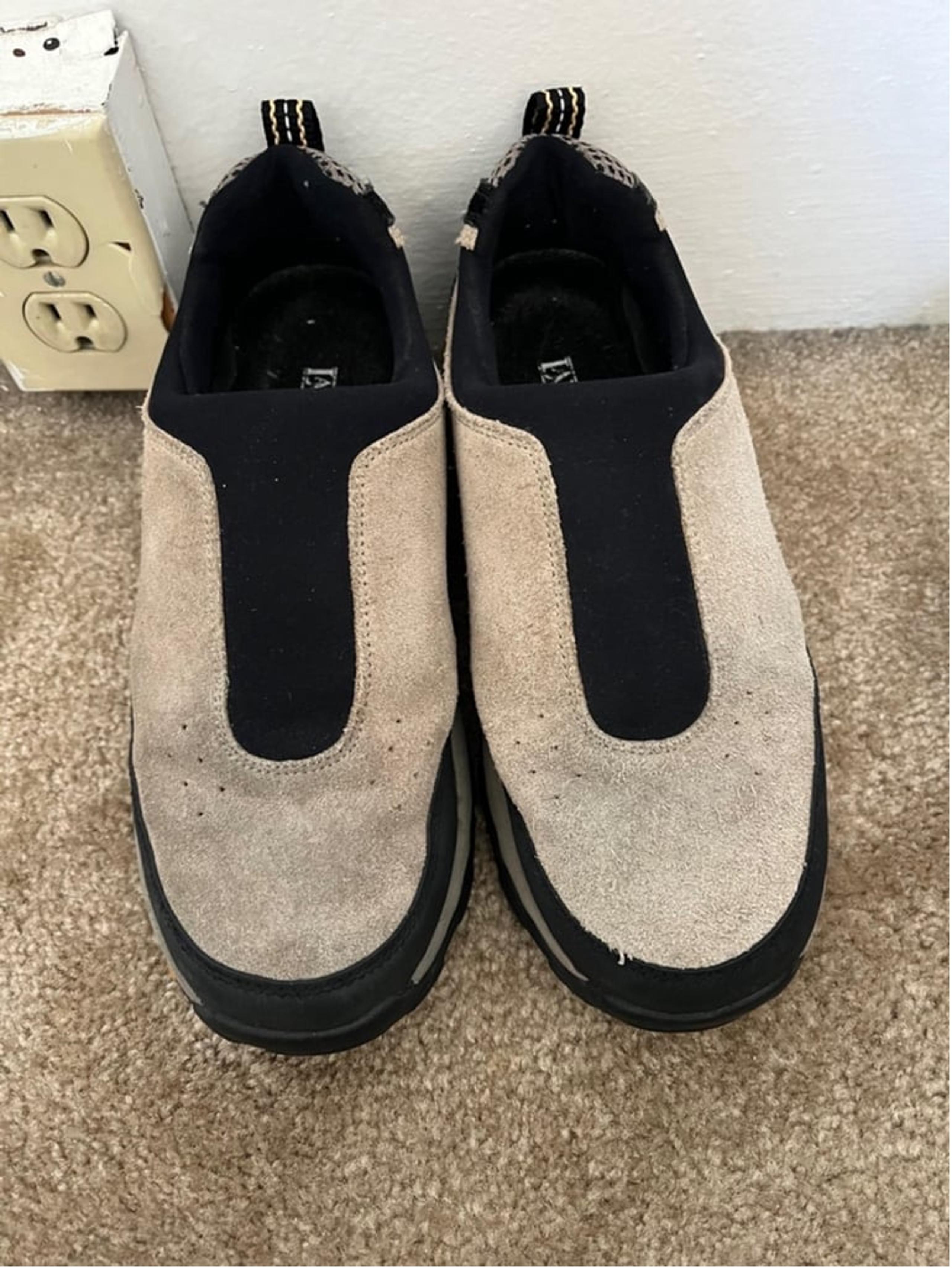 Lands' End suede beige black Slip-on moccasins clogs shoes 81112 Size 9M