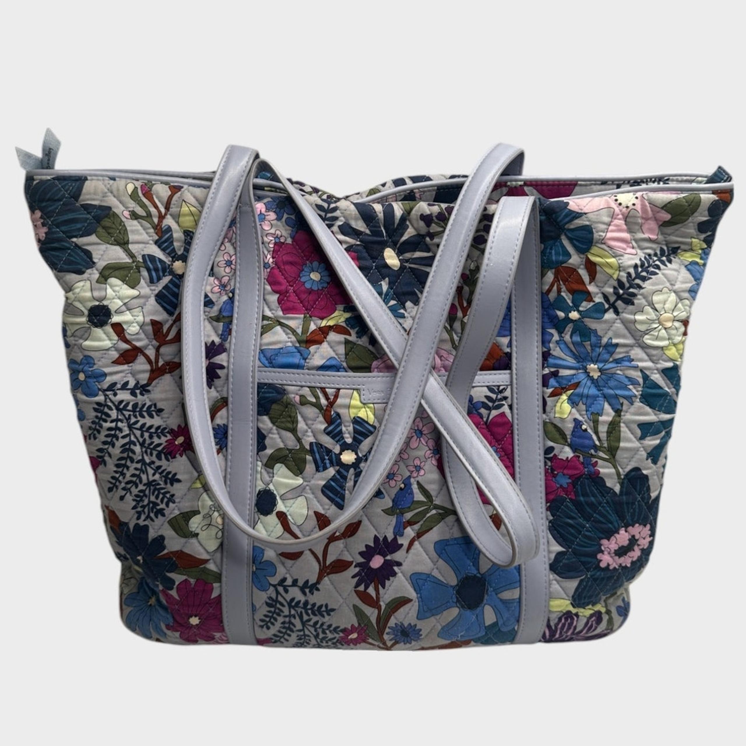 Vera Bradley Large Tote in Bengal Lily Gray Blue Faux Leather Handles