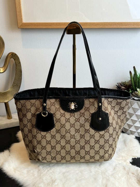 Gucci Canvas Monogram Small Patent Tote