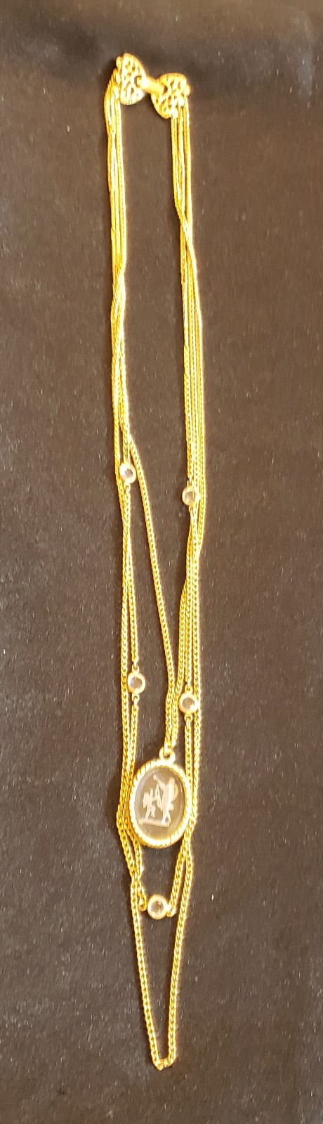 Vintage Goldette Crystal Cameo Necklace