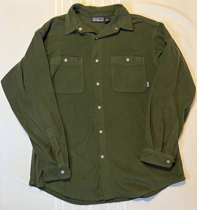 Vintage 80s 90s Patagonia Green Fleece Snap Button Shirt Made In USA Mens Large