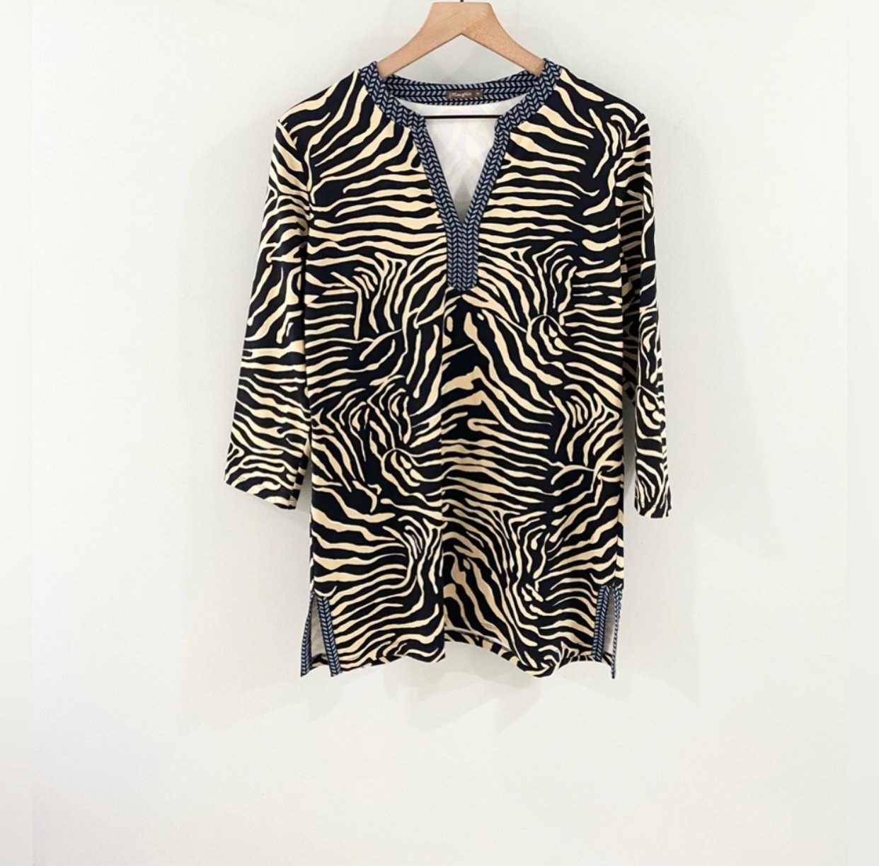 J. McLaughlin 3/4 Sleeve Zebra Print Tunic Brown Size Medium