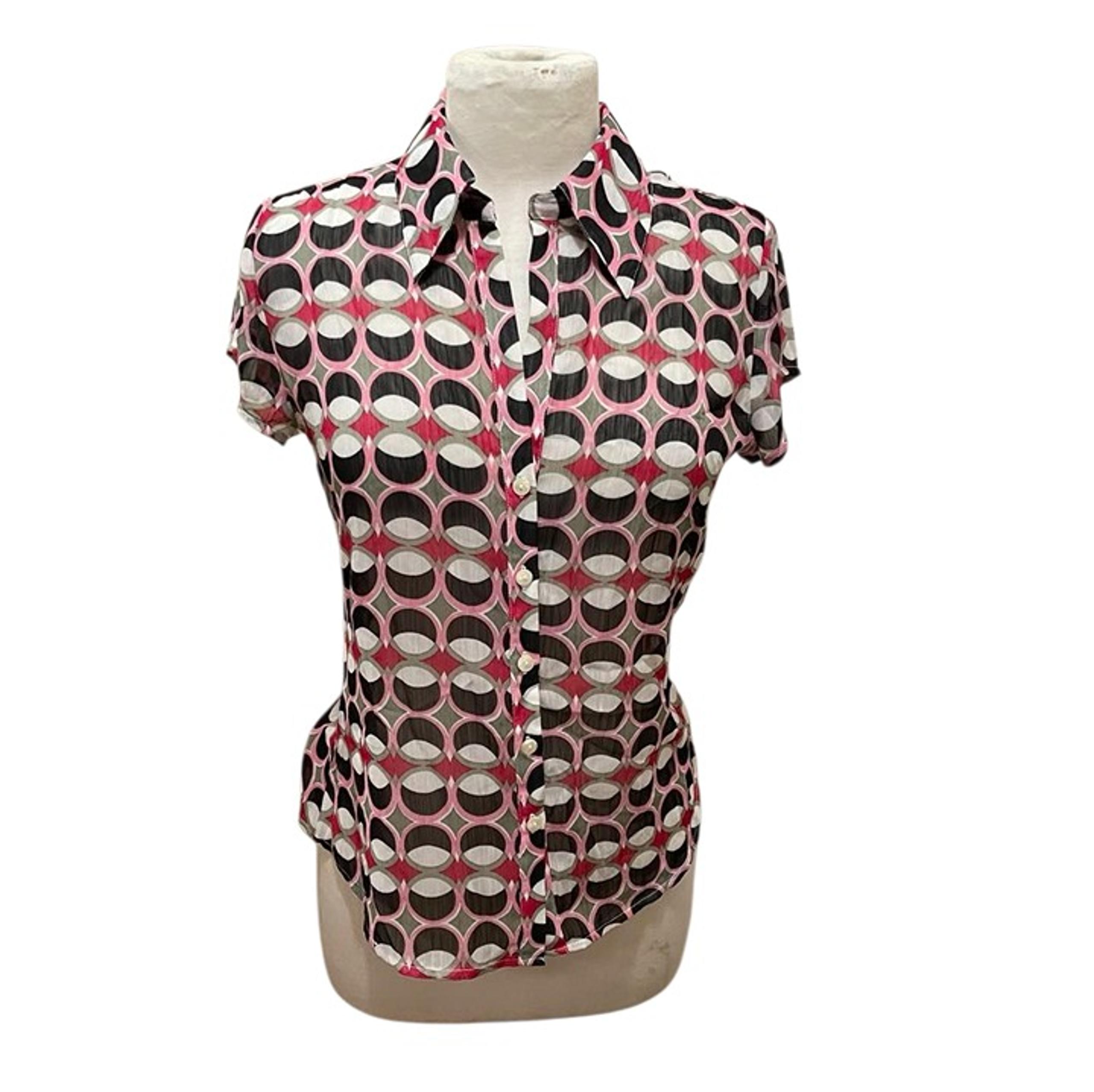 Anxiety Circle Pink Black Button-Down Short Sleeve Blouse For Women Size L