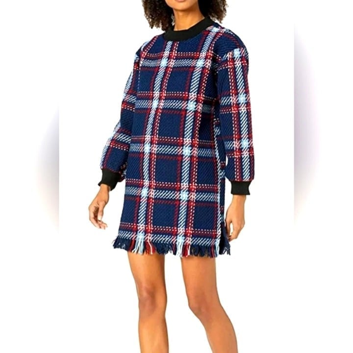 J.O.A. Plaid Knit Fringe Bottom Sweater Dress Size Medium