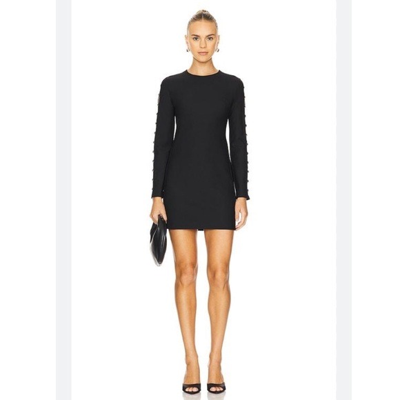 Jonathan Simkhai Black Long Sleeve Knit Mini Dress Large Metal Detail Sleeve