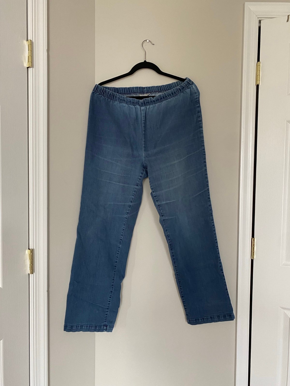 WOMAN WITHIN PLUS SIZE MEDIUM WASH HIGH RISE WIDE LEG ELASTIC WAIST STRETCH JEAN