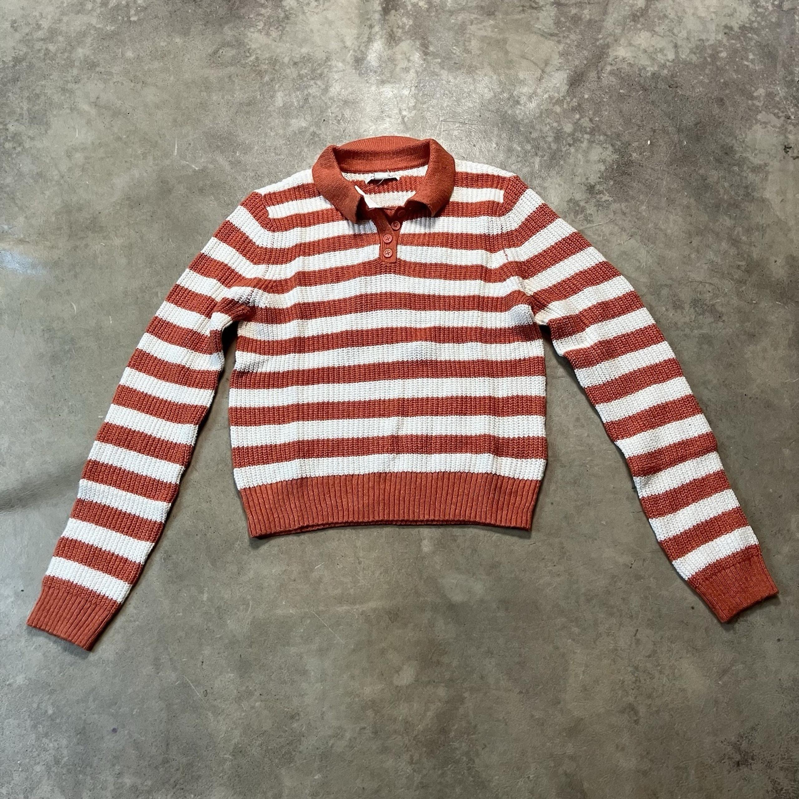 American Eagle Sweater Womens Size Medium Orange White Striped Collared Preppy