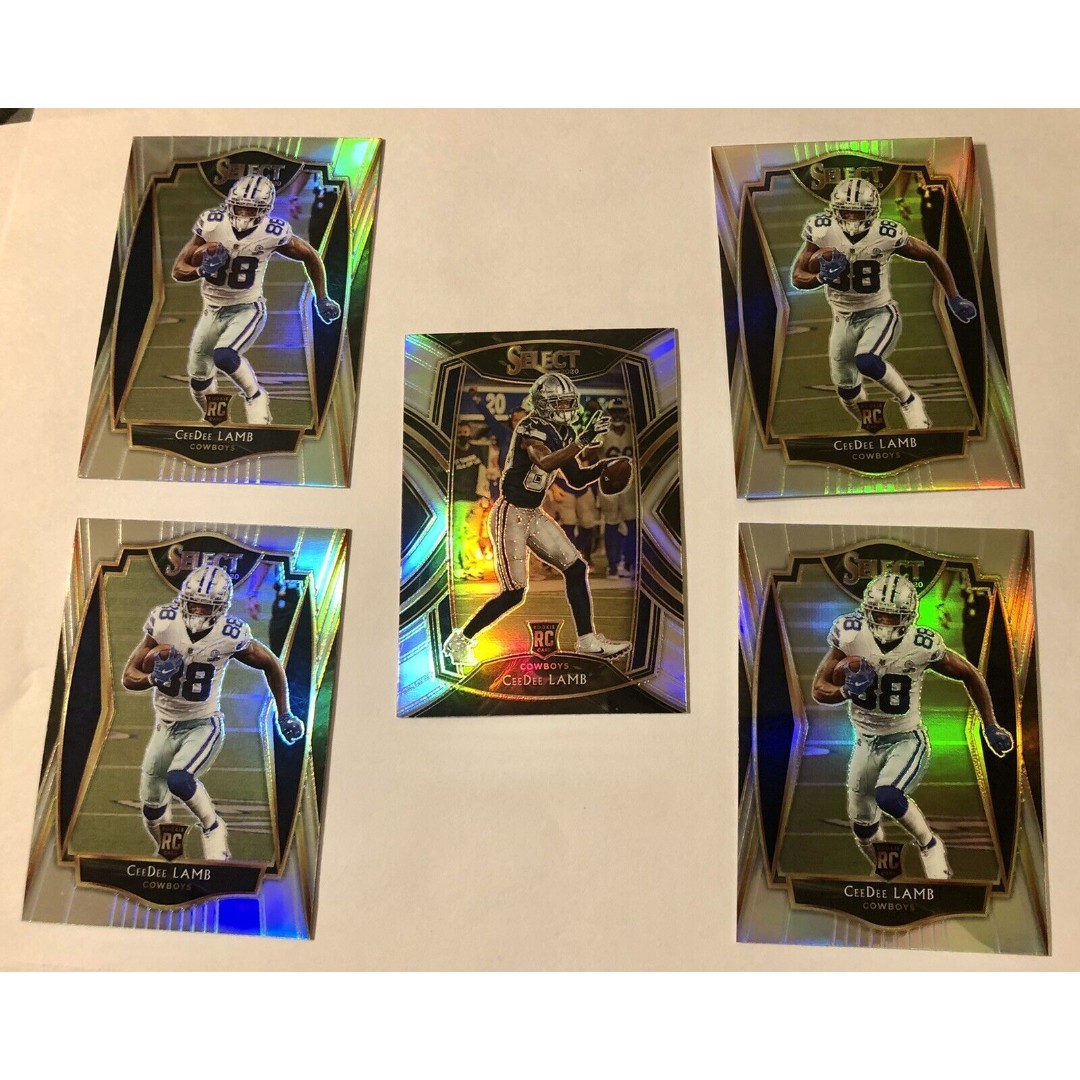 (5) 2020 Panini Select CeeDee Lamb Silver Prizm Rookie Cards RC #157 & 257