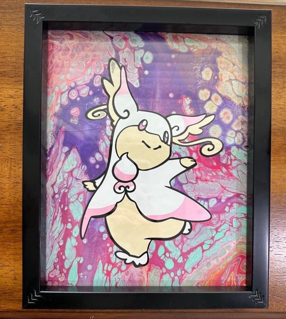 Audino Pokemon Framed Glass Painting - Fanart