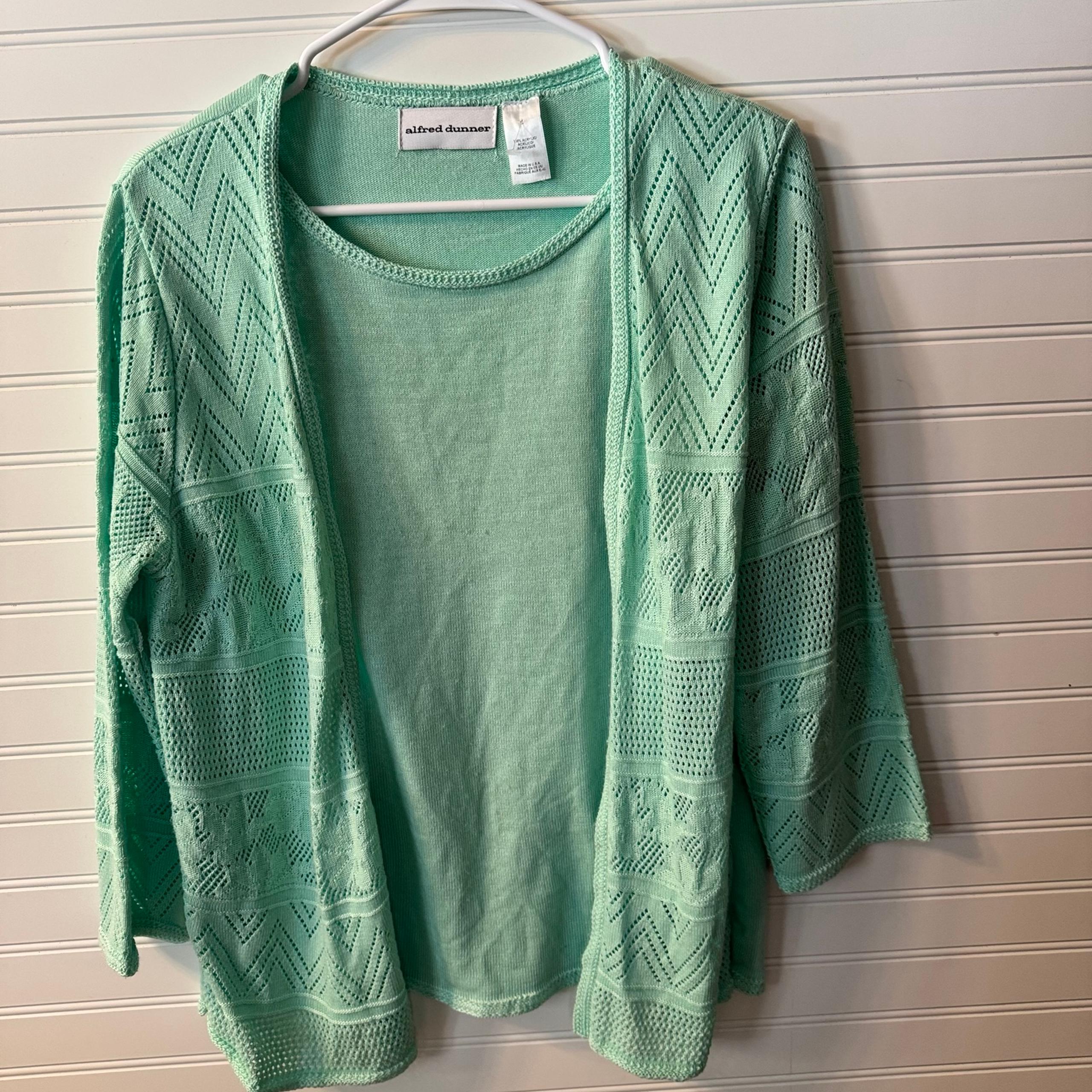 Alfred Dunner Green Cardigan Lightweight Knit Sweater