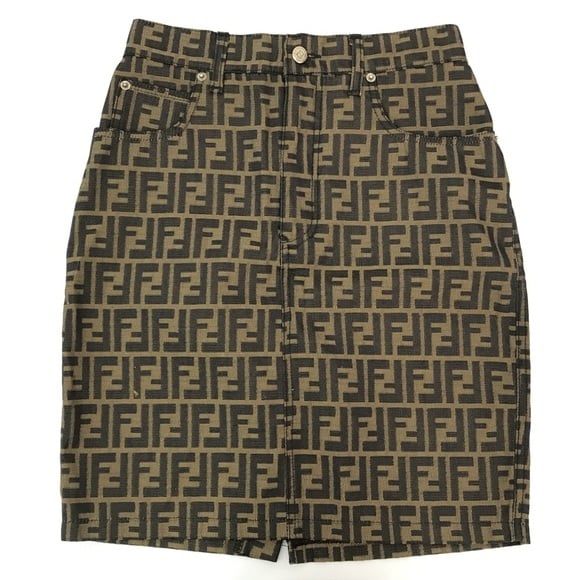 Fendi Vintage 80s Jacquard Skirt Zucca FF Monogram Print