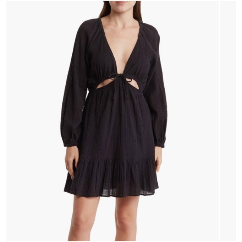 L*Space Feelin Fine Cut Out Long Sleeve Babydoll Cover Up Dress NEW Small