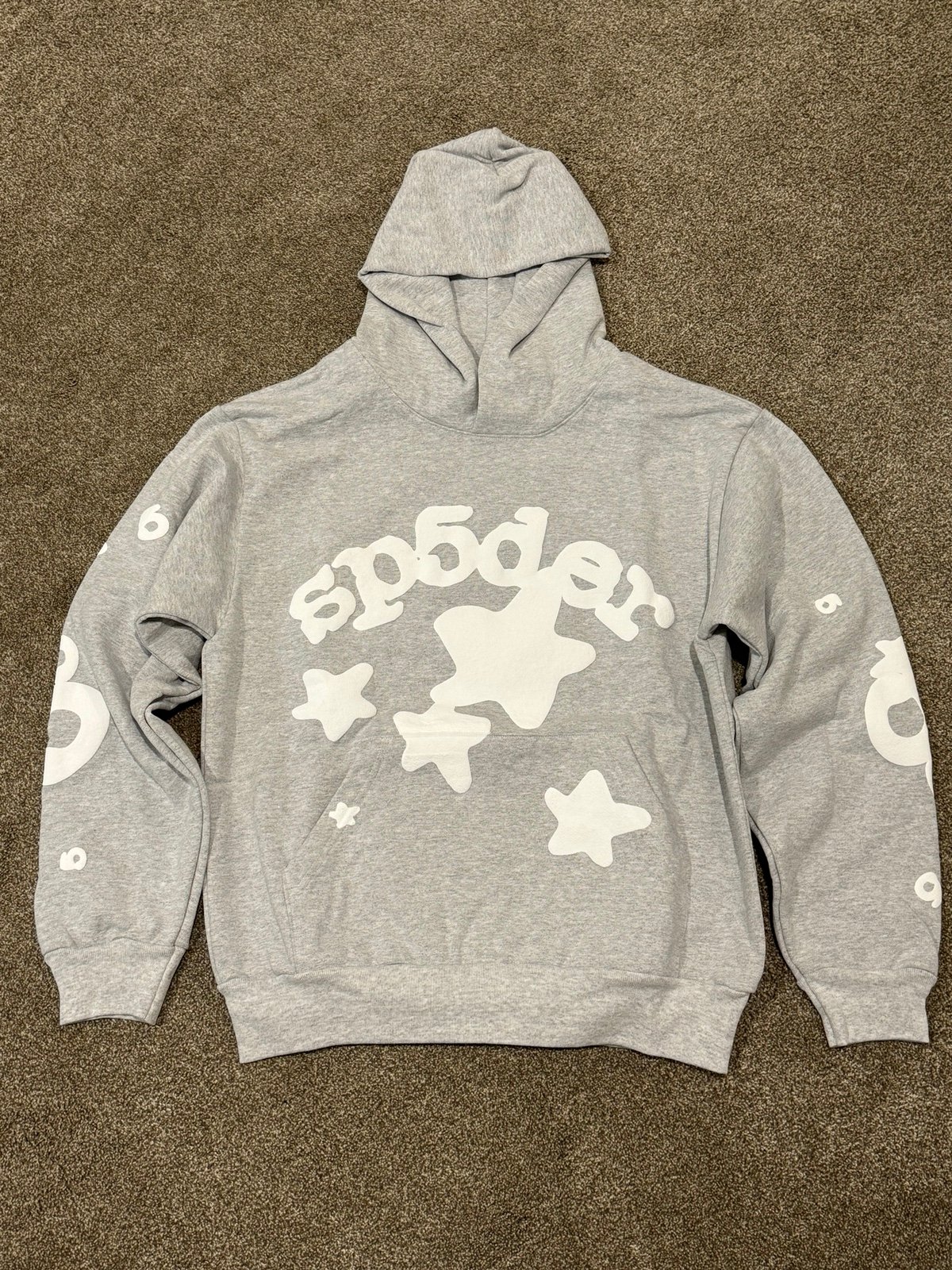 AUTHENTIC Sp5der Hoodie Beluga Grey Size Medium