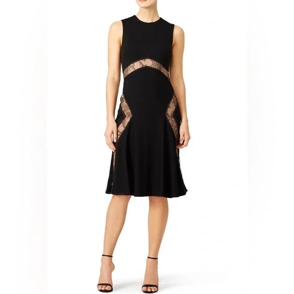 Jason Wu Clarine Dress Black Lace Panel 2 Flounce Lined