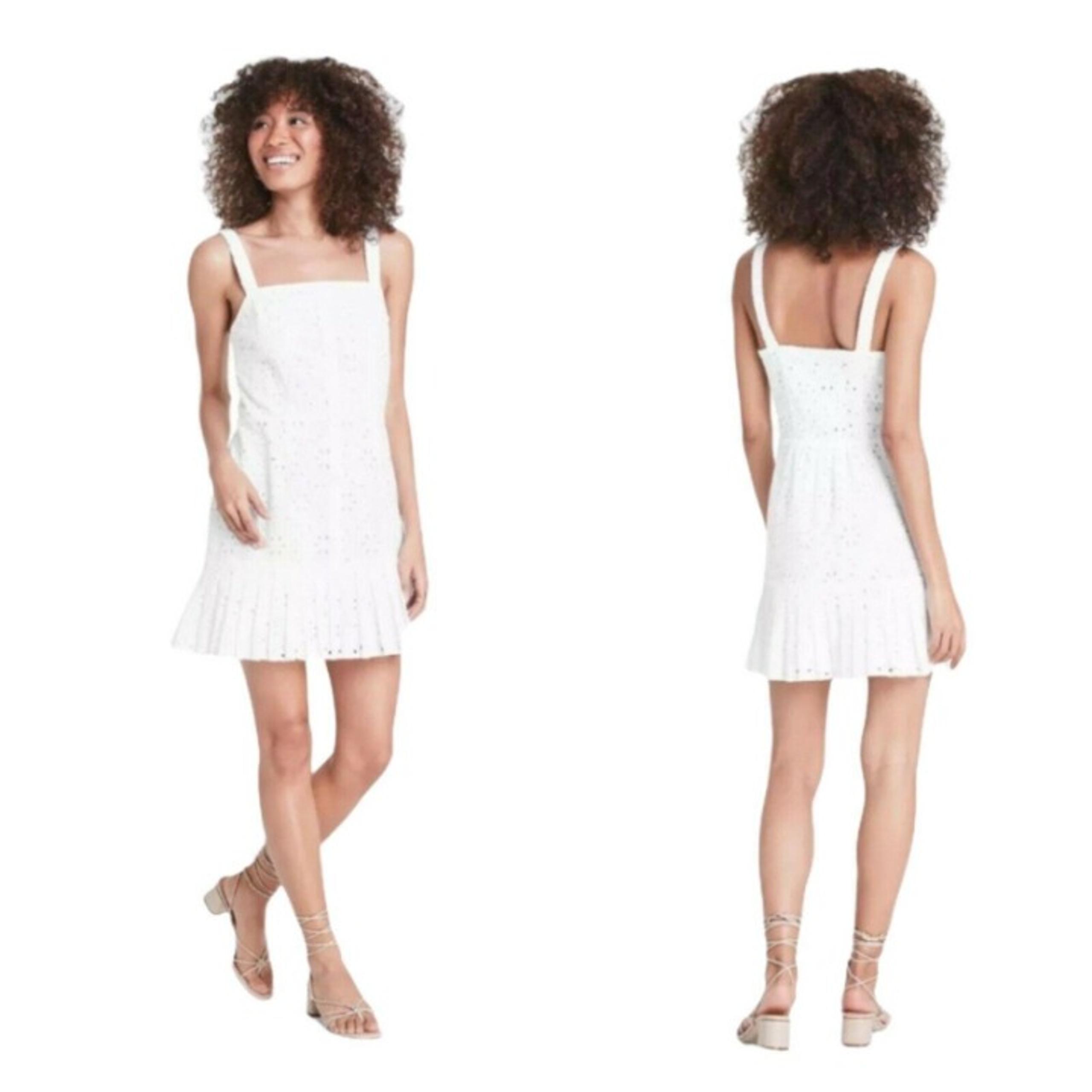 White Eyelet Sleeveless Pleated Mini Prairie Dress-SZ XXS- Alexis For Target