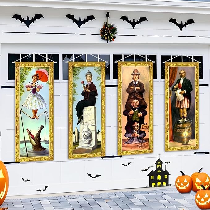 Halloween Decorations Large 4 PCS Vintage Vinyl Backdrop Decor