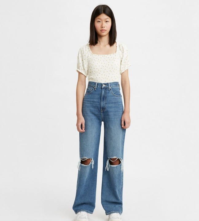 Levis Premium Jeans Womens 28x29 Distressed High Rise Leg Loose Denim
