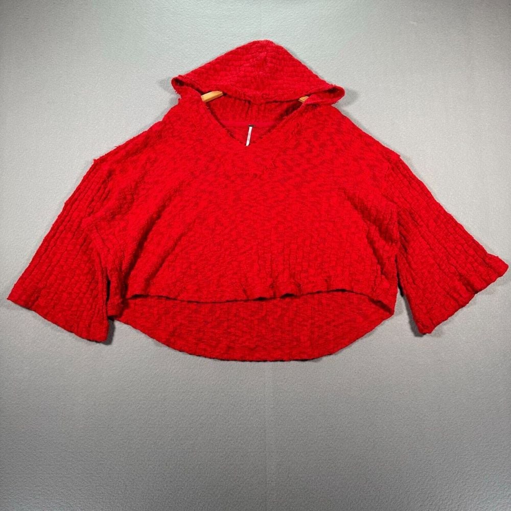 Free People Baja Babe Hacci Hoodie Sweater Womens Small Red Cropped Oversized