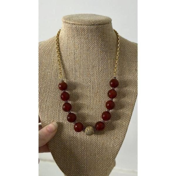Vintage 925 Gold Tone Chain Necklace With Faceted Bead Accents