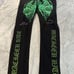 Mackeen Mens Black Flat Front Chrome Green Stud Distress Jeans Pant Size 38 NWT
