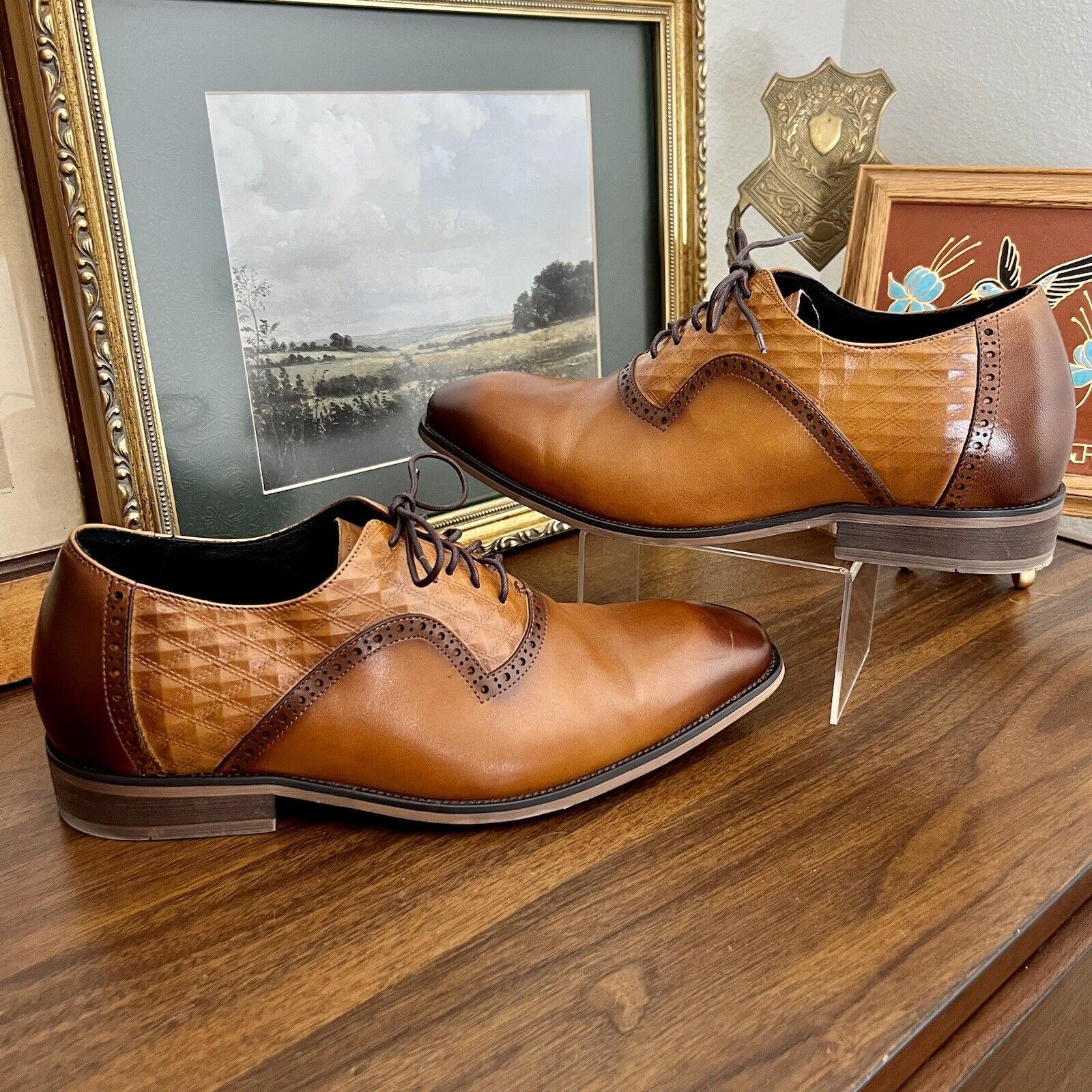 Size 9 CALTO Men's Invisible 2.4 Height Increasing Elevator Dark Brown Brogues