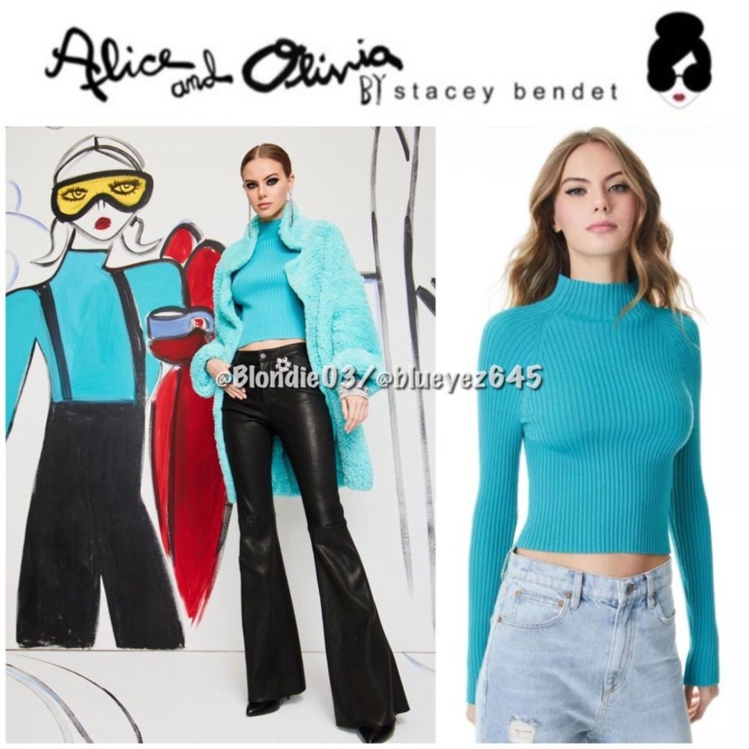 Alice + Olivia “Irena” mock neck sweater in aqua S NWT