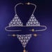 HEART RHINESTONE CRYSTAL BLING CHAIN BODY JEWELRY HARNESS BRA THONG LINGERIE SET