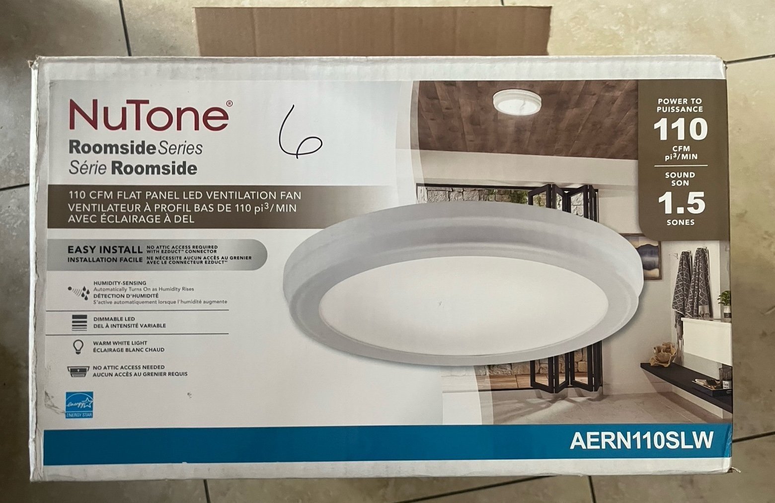 NuTone 110 CFM Bathroom Fan LED Light Humidity Sensing AERN110SLW Free Ship