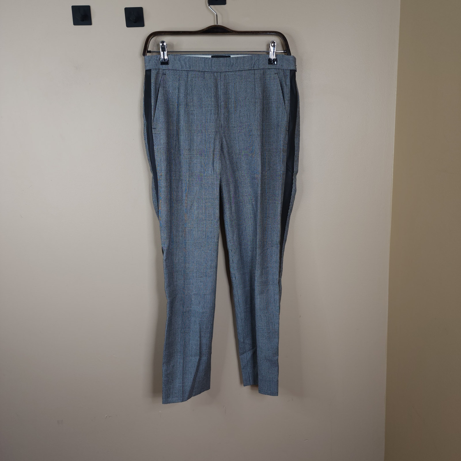 J. CREW Martie Pants Faux Leather Tux Stripe Glen Plaid Size 4