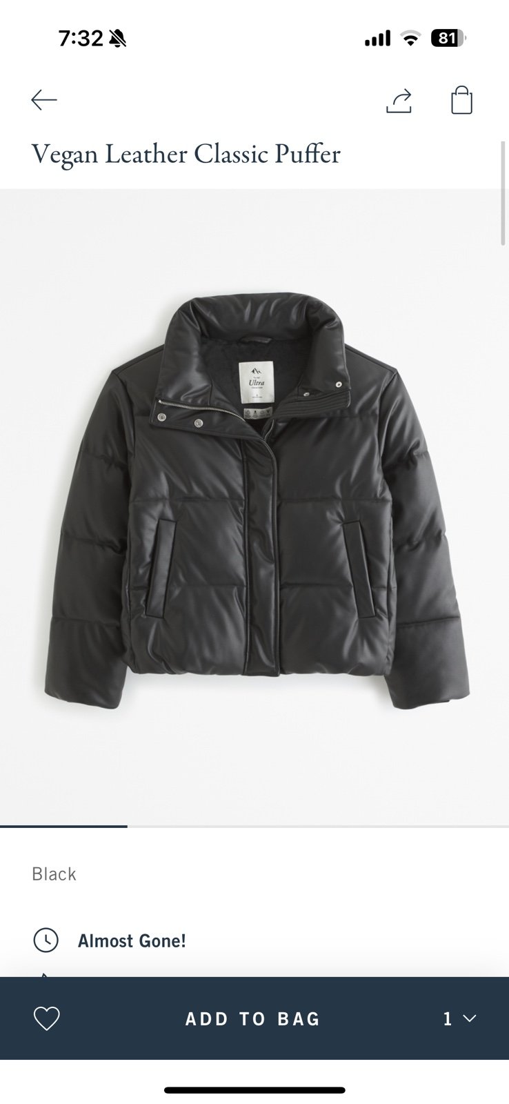 Abercrombie vegan leather puffer