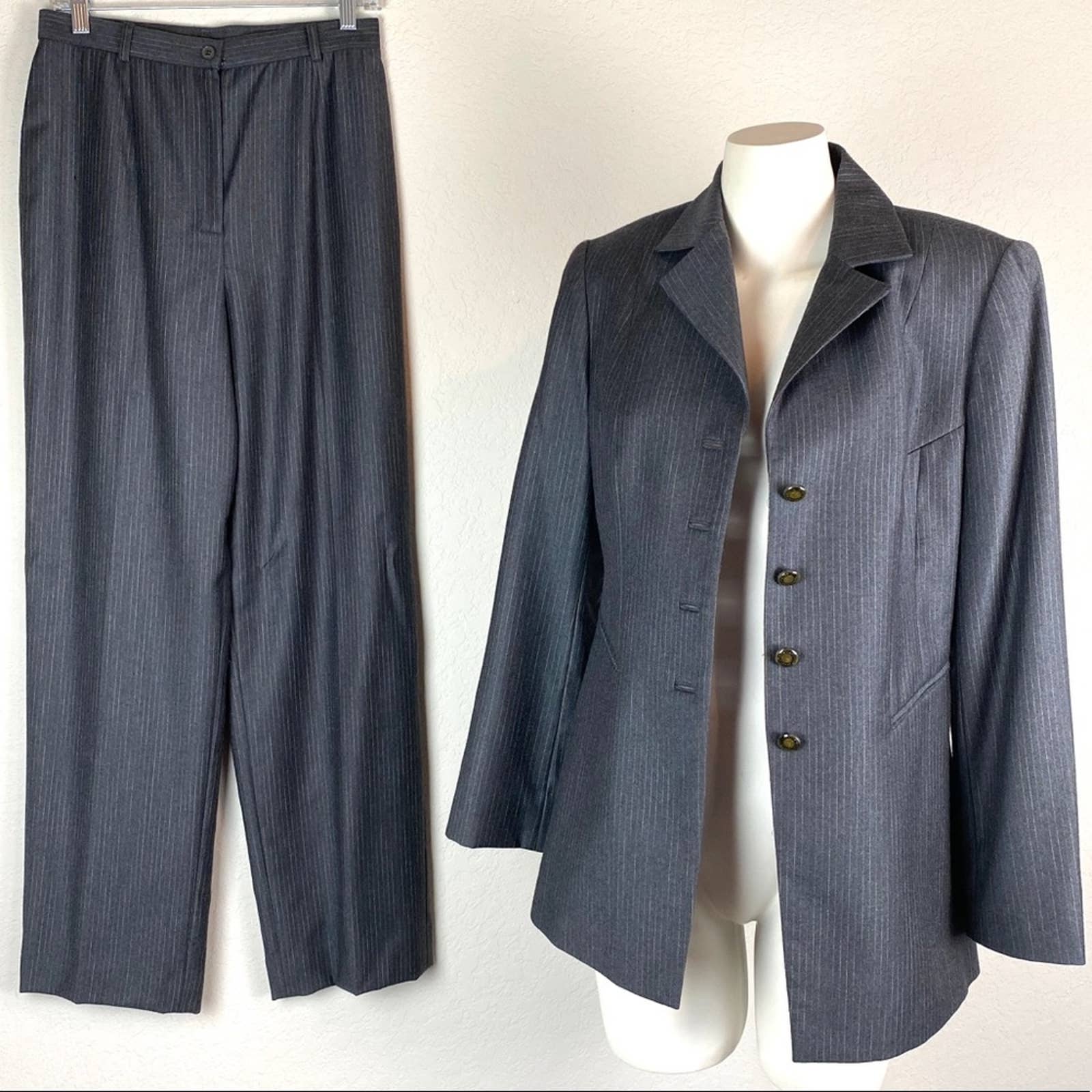 Carlisle Wool Striped Pants Suit Set Career Set
