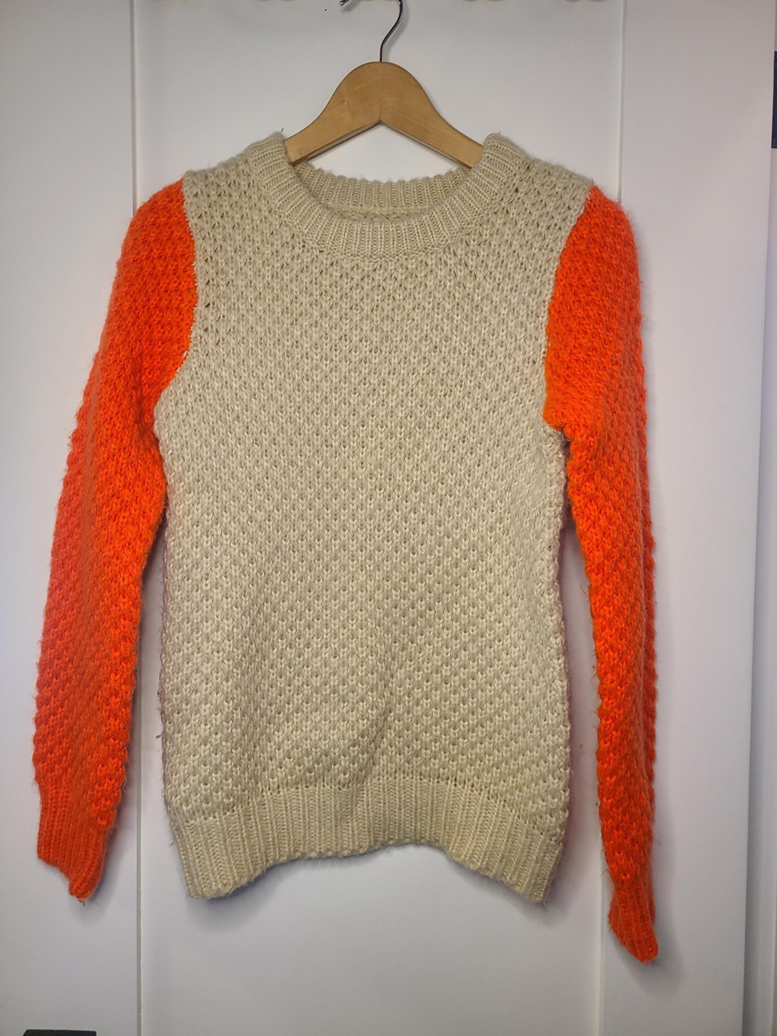 Anthropologie Numph XS Cream and Neon Orange Sweater