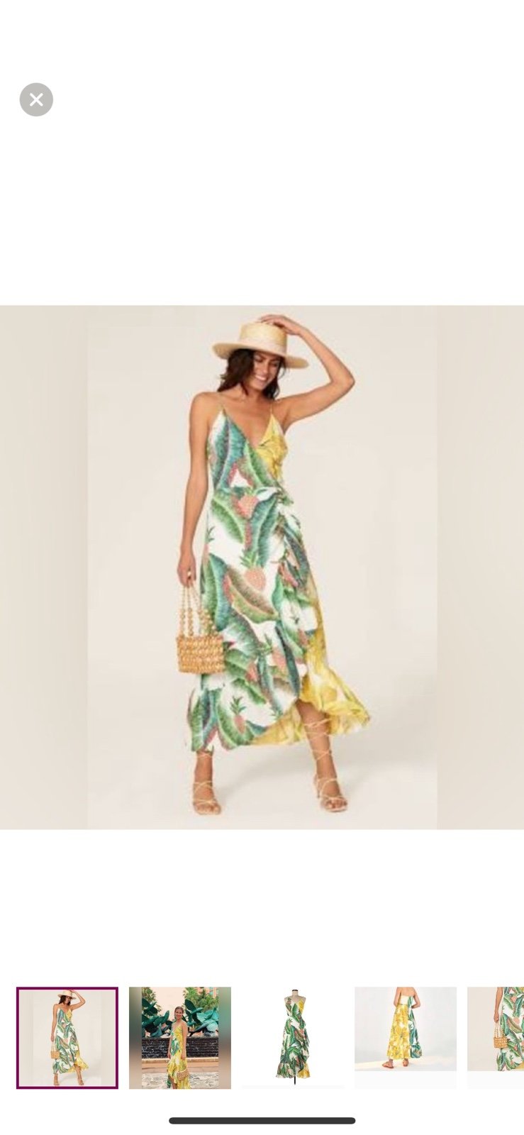 Farm Rio Azalea Forest Wrap Midi in White Palm Pineapple Tank Dress M
