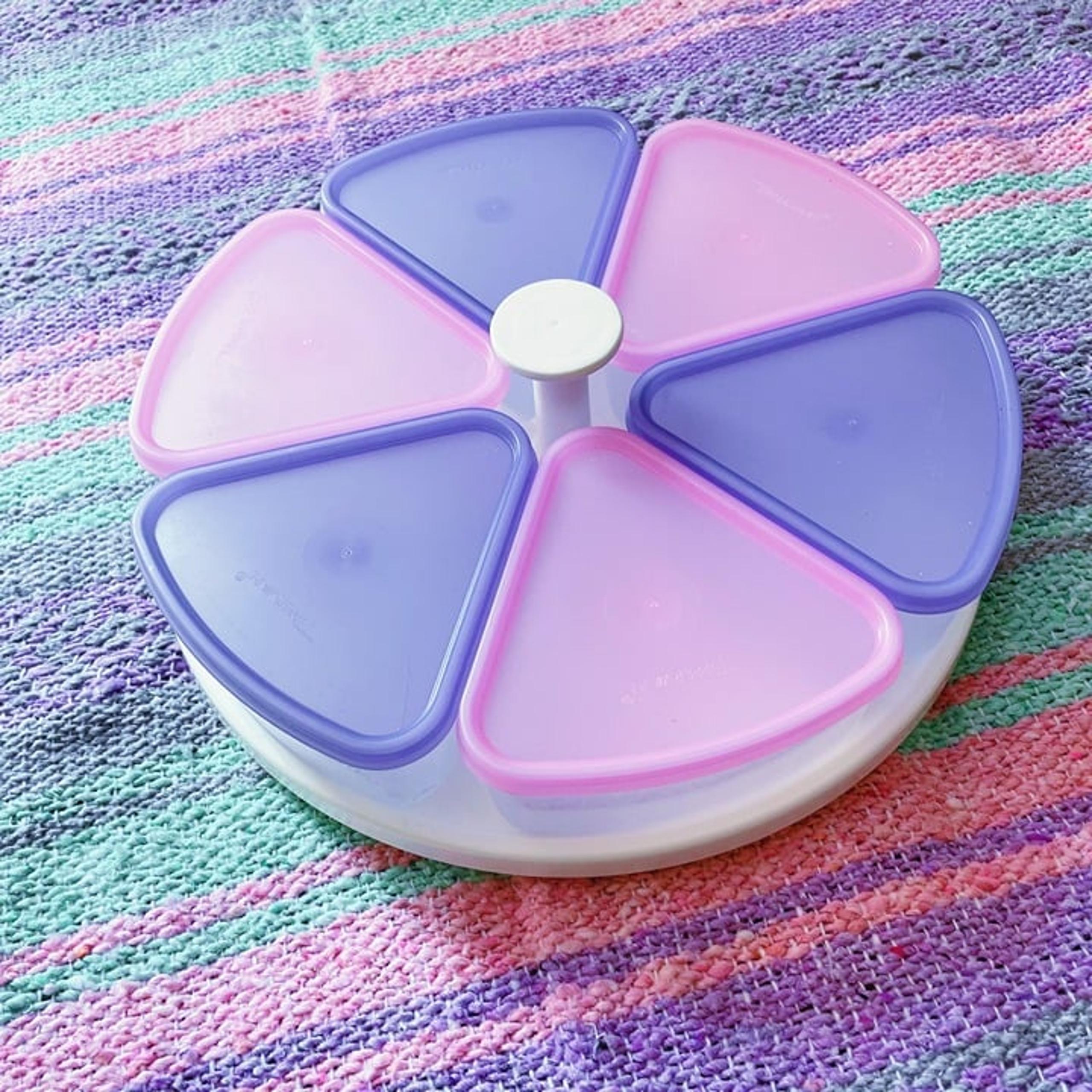 TUPPERWARE Pastel Modular Carousel Lazy Susan Turntable Party Tray Pink & Purple