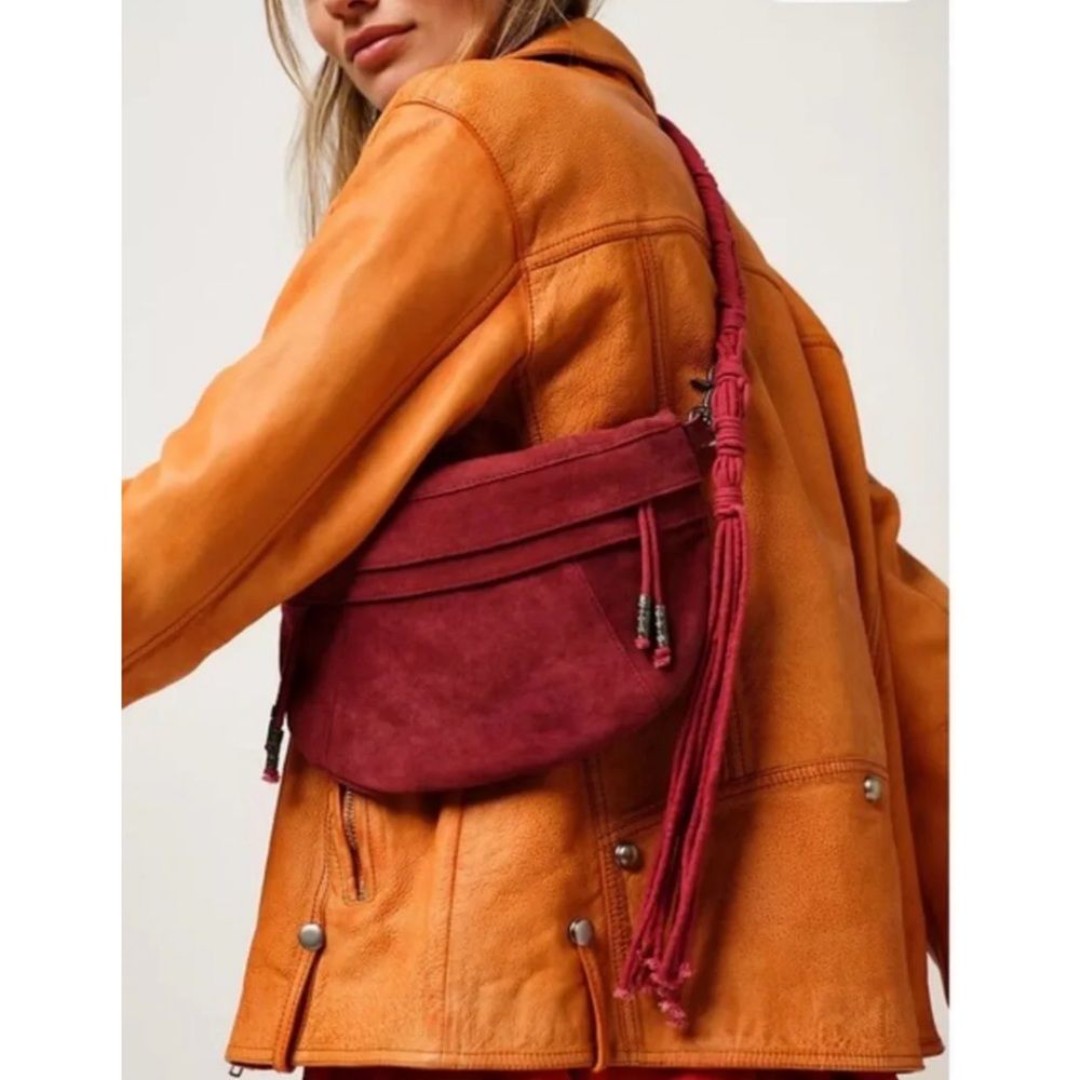 New Free People Sweet Talker Sling Suede Purse in Burgundy Red