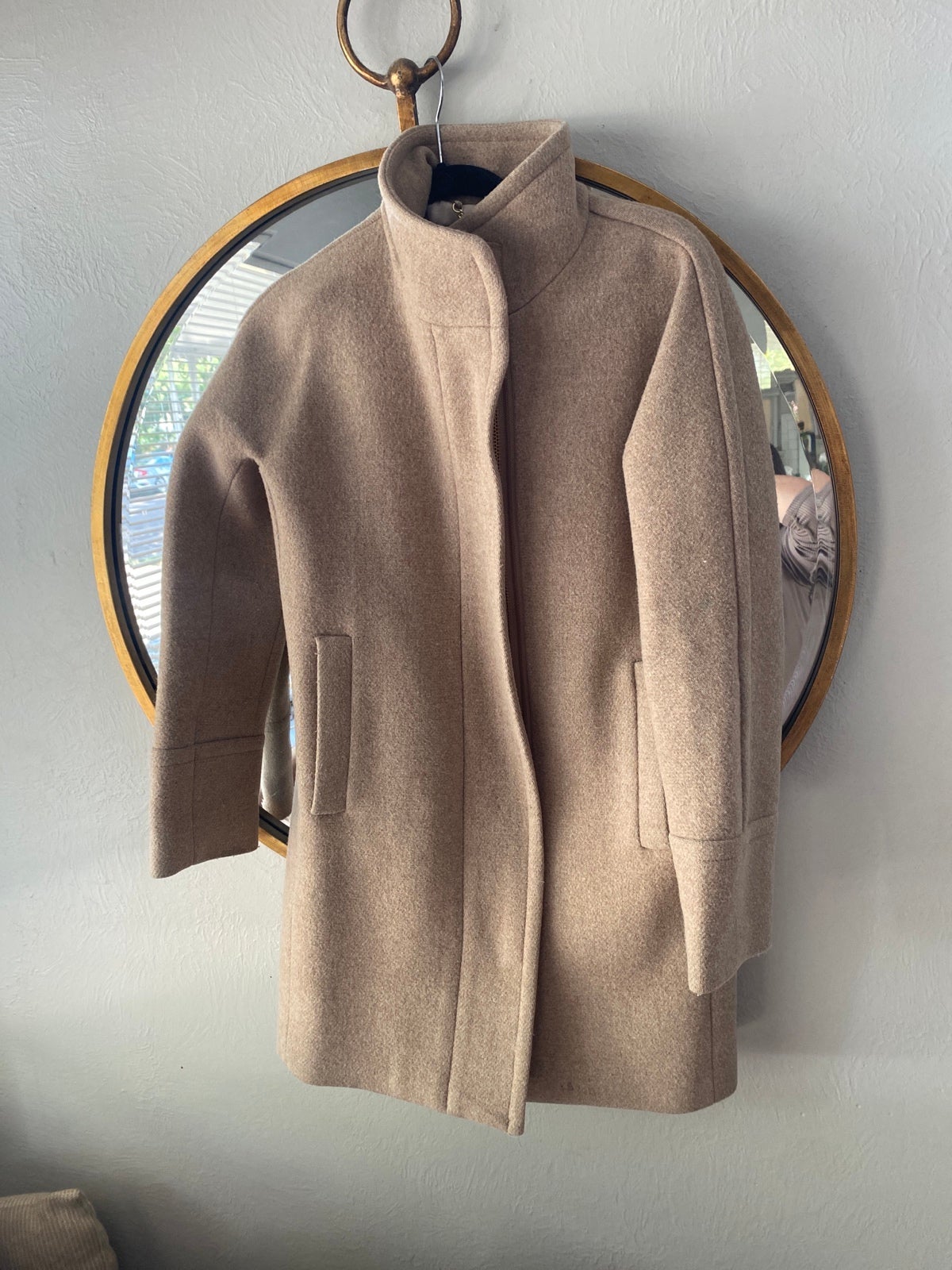 J Crew Cocoon coat in Italian stadium-cloth wool blend, Sandstone, Sz 2