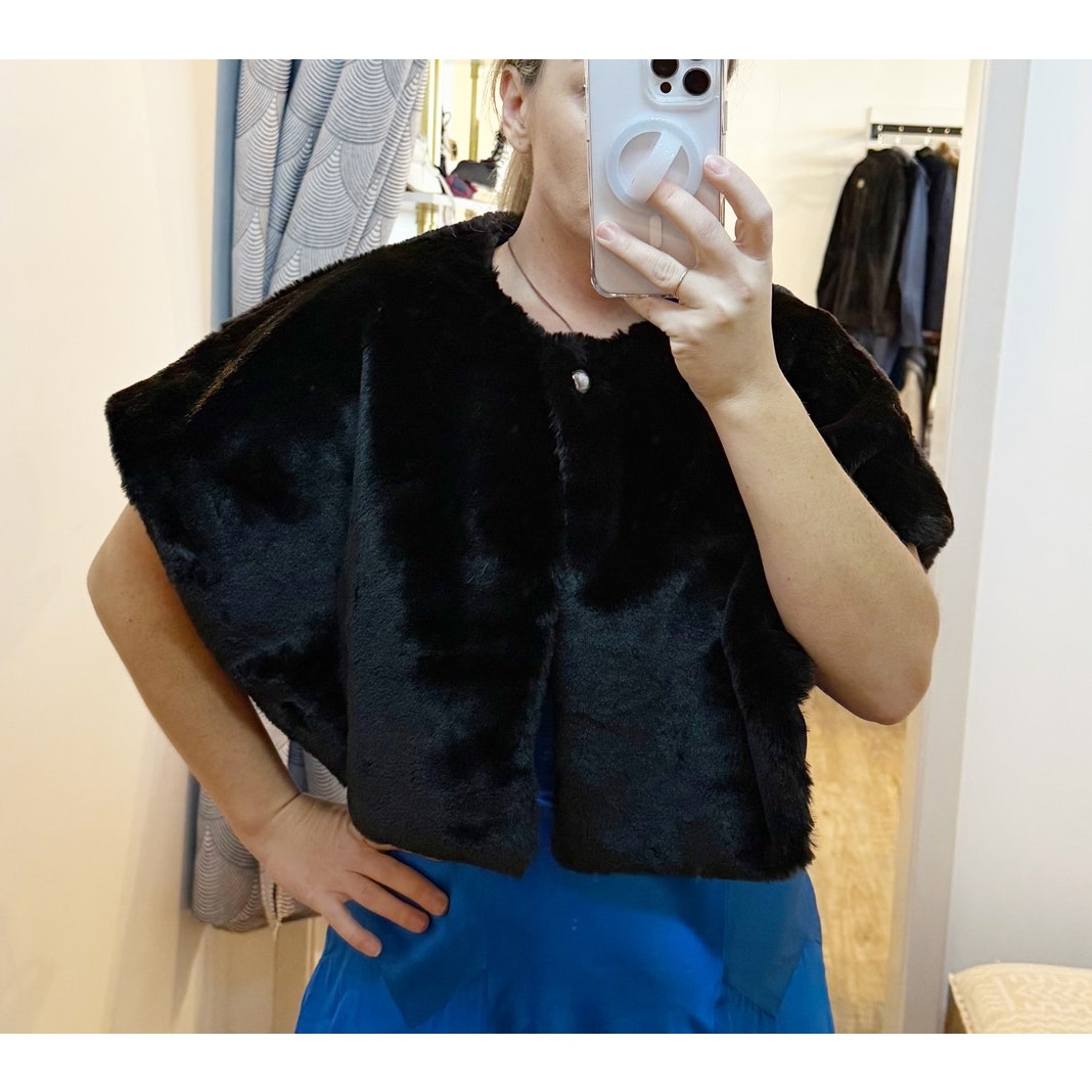 Talbots Faux Fur Cropped Shrug Vest Black Medium