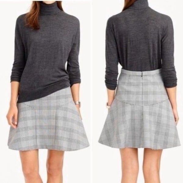 J. Crew Plaza Women’s Skirt Black White Glen Plaid Flared Sz 2 New