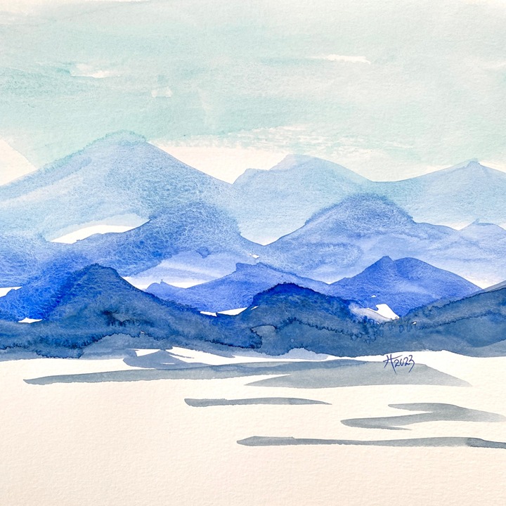 Blue Serenity 2 Original Mountain Landscape Wall Art Watercolor Painting 11x14in