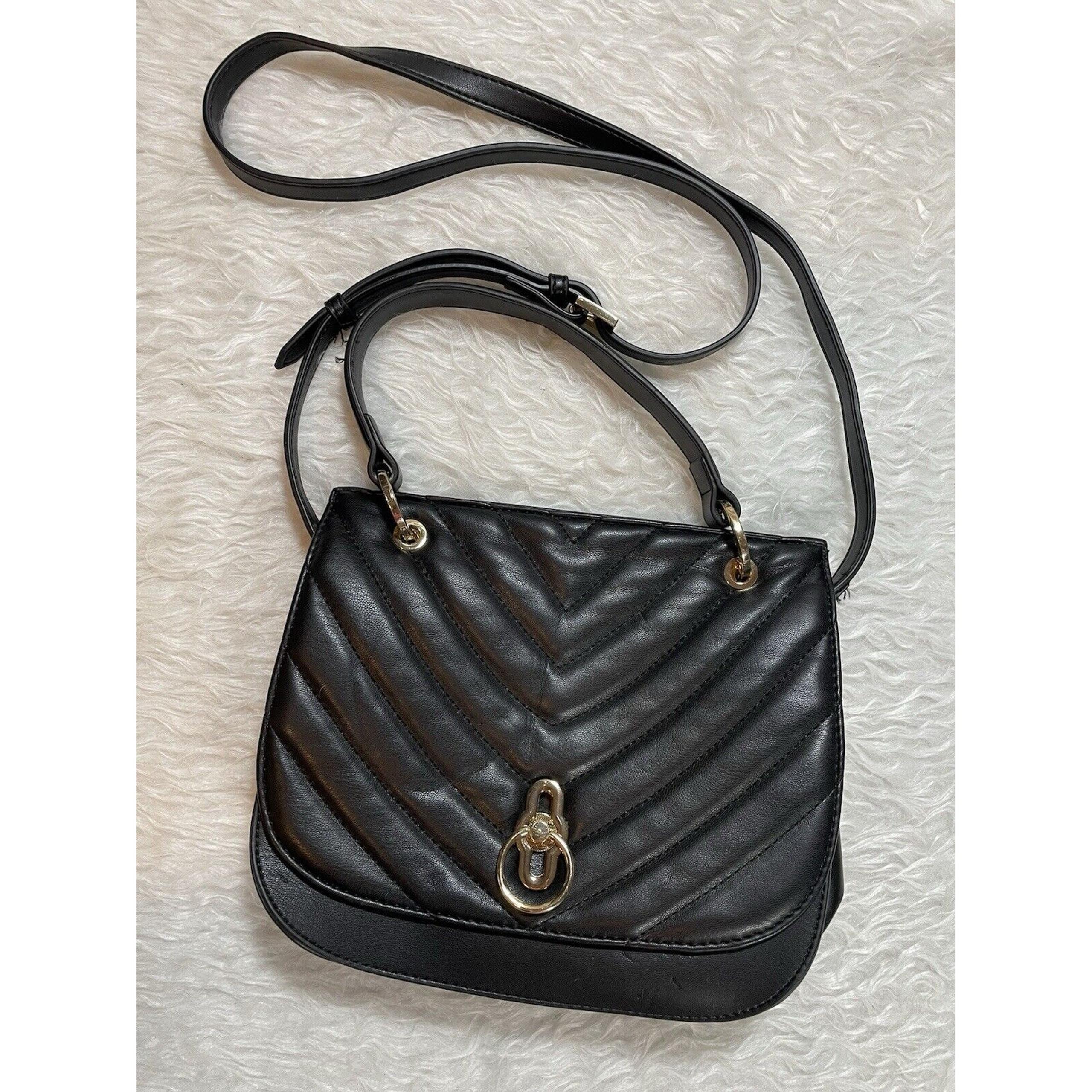 Gianni Bini Womens Black Faux Leather Purse Adjustable Shoulder Strap Buckle
