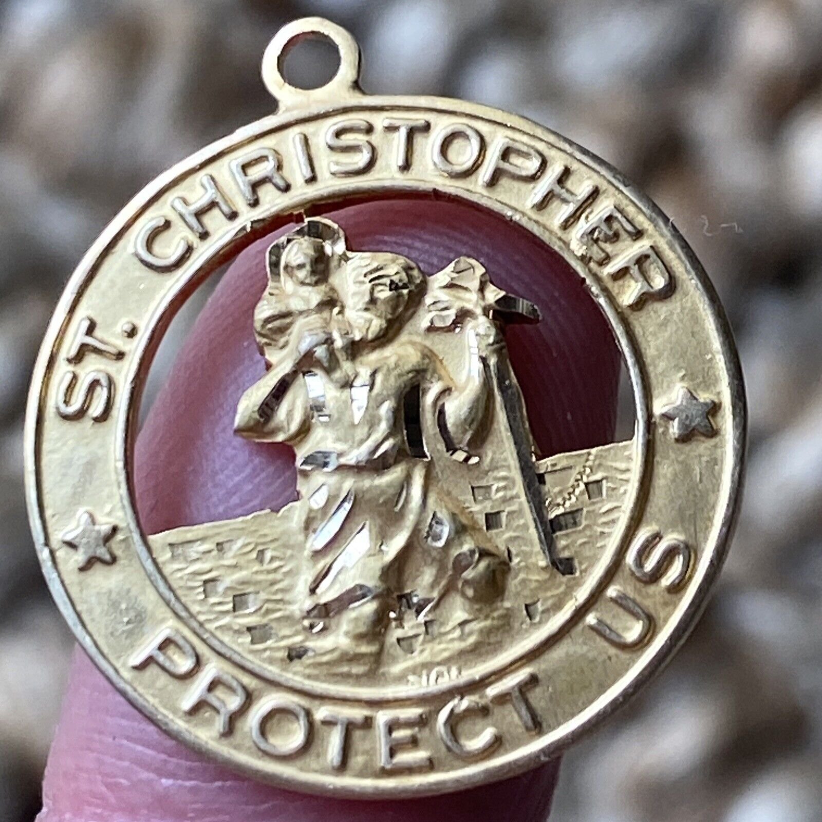 Vintage 14K Yellow Gold Open Work “St. Christopher Protect Us” Charm
