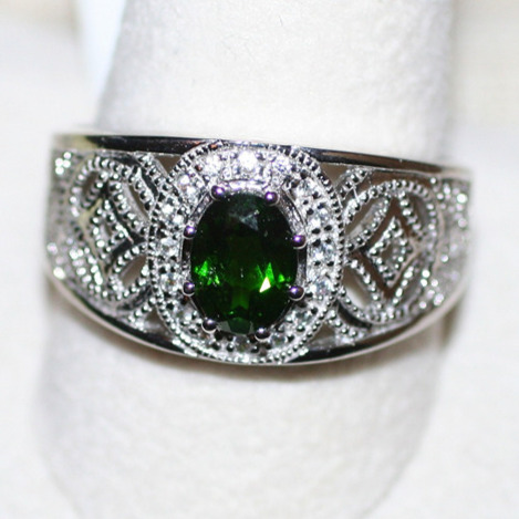 2.4CTW Green / 0.40 Chips Cluster Zirconia Rhodium over Sterling 925 Ring SZ 12