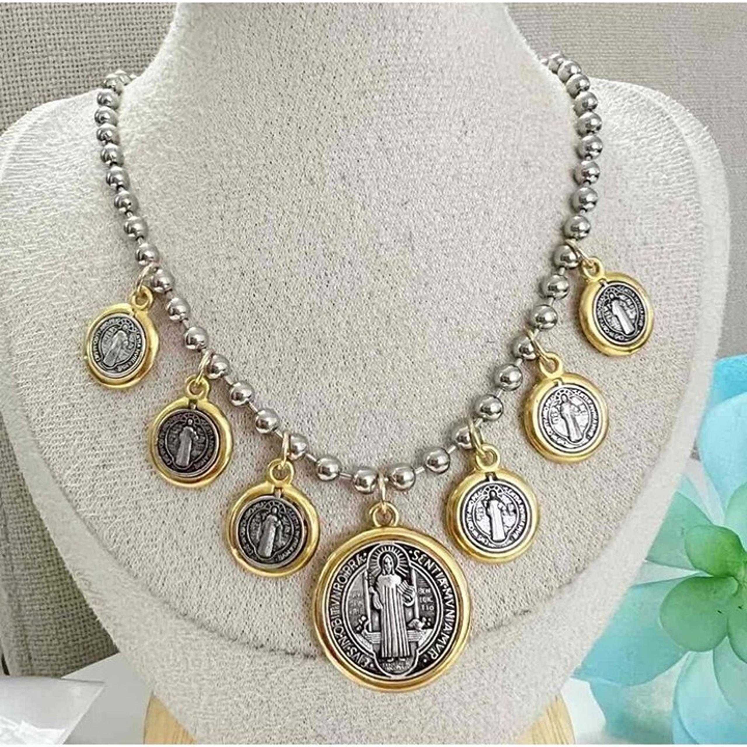Anthropologie Dangling Saint Benedic Necklace Chain stainless steel jewelry