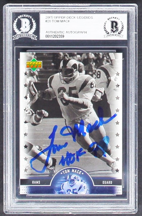 Tom Mack Los Angeles Rams Signed 2005 Upper Deck Legends #20 Inscribed HOF 99